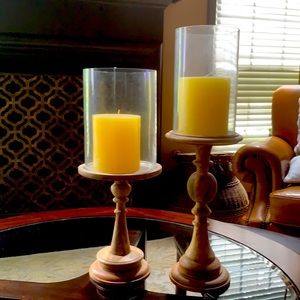 Candle holder pair & unused pottery barn candles
